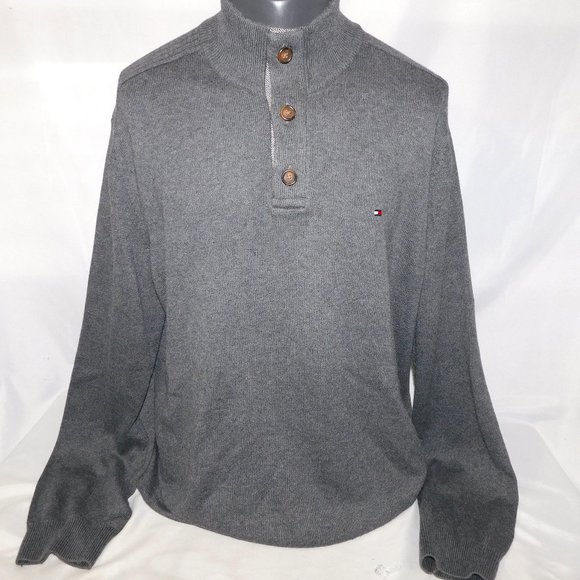 Tommy Hilfiger Other - Tommy Hilfiger Mens XL 1/4 Button Cotton Silk Pullover Sweater Gray
